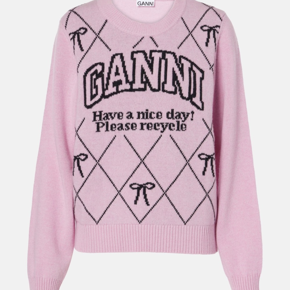 Ganni Pink Graphic Crew Neck Sweater